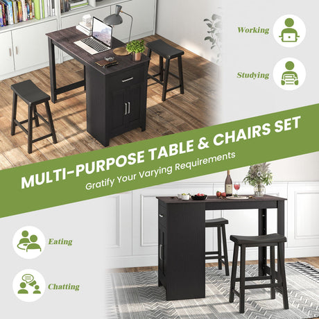 Juego de mesa de bar de 3 piezas para 2 personas con 2 taburetes de montar para comedor