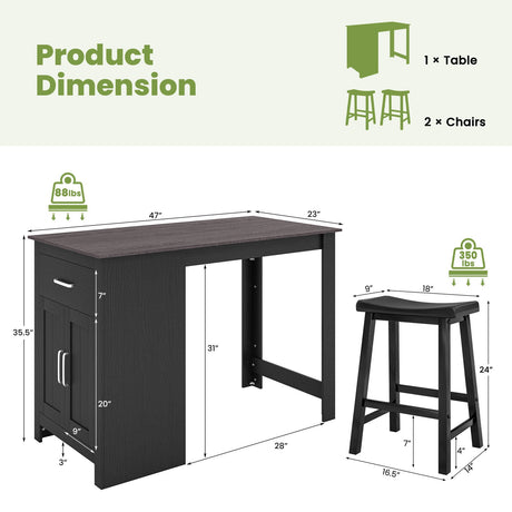 Juego de mesa de bar de 3 piezas para 2 personas con 2 taburetes de montar para comedor