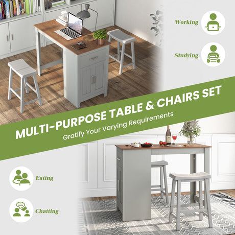 Juego de mesa de bar de 3 piezas para 2 personas con 2 taburetes de montar para comedor