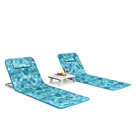 Set de 3 Piezas de Esterillas para Tumbonas de Playa, 2 Tumbonas Ajustables con Mesa a Rayas