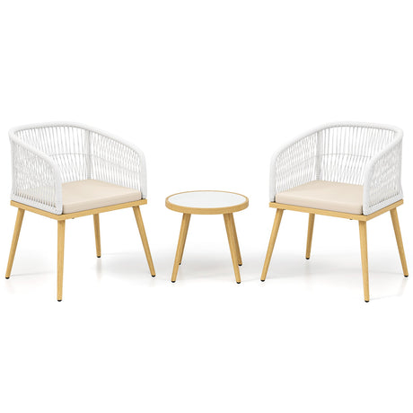 Juego de muebles de conversación de mimbre PE de 3 piezas para exteriores - Blanco