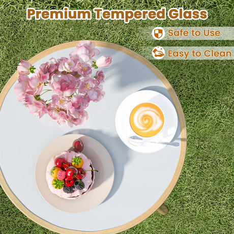 Juego de muebles de conversación de mimbre PE de 3 piezas para exteriores - Blanco