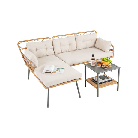 Muebles de patio de esquina de 3 piezas con mesa de centro pequeña - Beige