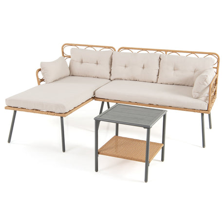 Muebles de patio de esquina de 3 piezas con mesa de centro pequeña - Beige