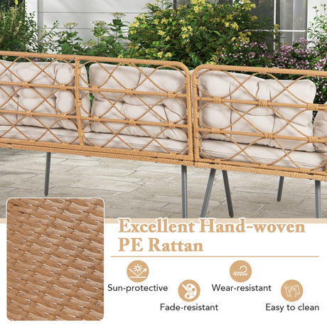 Muebles de patio de esquina de 3 piezas con mesa de centro pequeña - Beige
