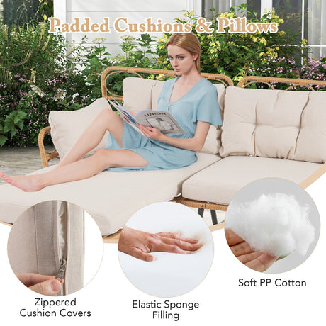 Muebles de patio de esquina de 3 piezas con mesa de centro pequeña - Beige