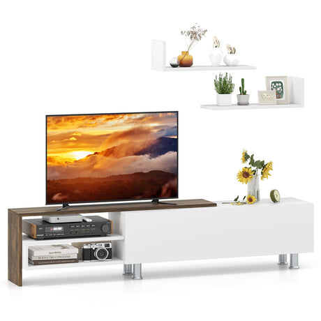 Mueble de TV de Granja de 3 Piezas para Televisores de hasta 80 Pulgadas con Armario y Compartimentos-Blanco