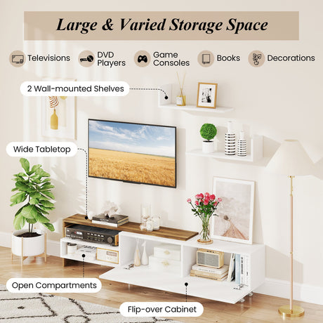 Mueble de TV de Granja de 3 Piezas para Televisores de hasta 80 Pulgadas con Armario y Compartimentos-Blanco