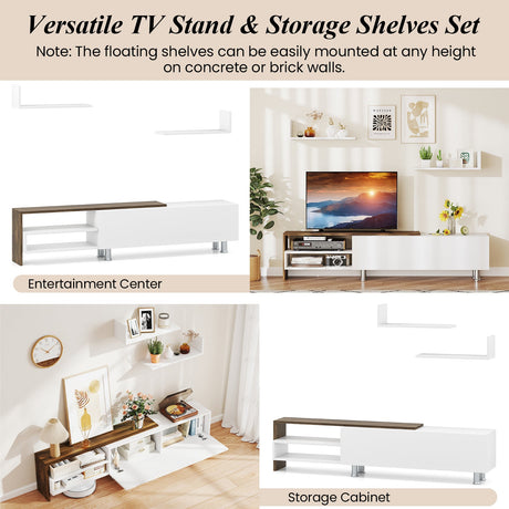 Mueble de TV de Granja de 3 Piezas para Televisores de hasta 80 Pulgadas con Armario y Compartimentos-Blanco