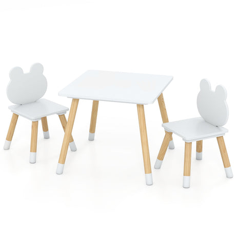 Juego de mesa y 2 sillas de madera para niños de 3 piezas con adorable diseño de ranita-Blanco