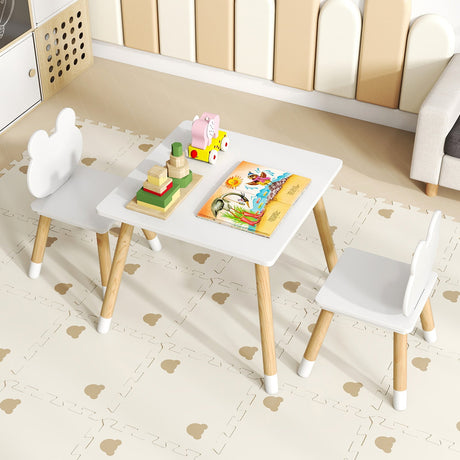 Juego de mesa y 2 sillas de madera para niños de 3 piezas con adorable diseño de ranita-Blanco