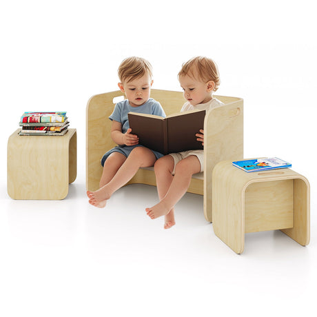 Juego de mesa y 2 sillas de madera para niños