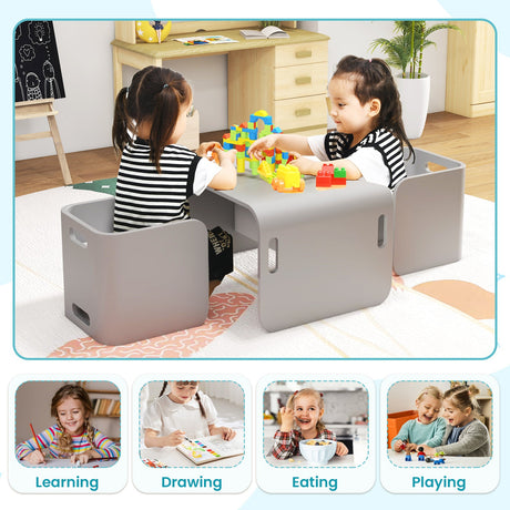 Juego de mesa y 2 sillas de madera para niños