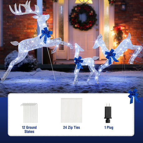 Set de 3 Renos Navideños Iluminados con 255 Luces
