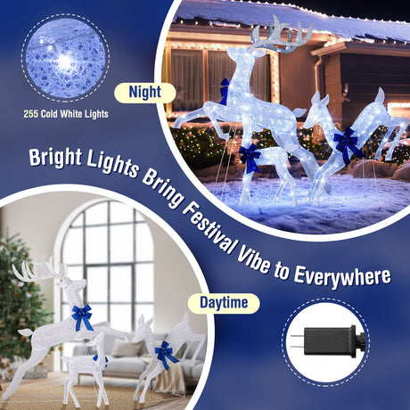 Set de 3 Renos Navideños Iluminados con 255 Luces