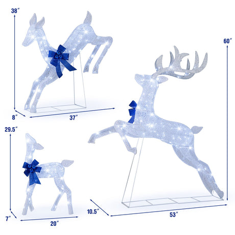 Set de 3 Renos Navideños Iluminados con 255 Luces