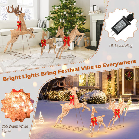 Set de 3 Renos Navideños Iluminados con 255 Luces