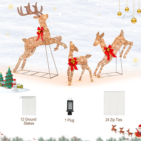 Set de 3 Renos Navideños Iluminados con 255 Luces
