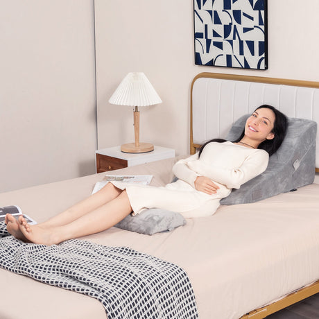 Juego de 3 Almohadas Ortopédicas en Cuña Ajustables para Soporte de Espalda y Cuello - Gris