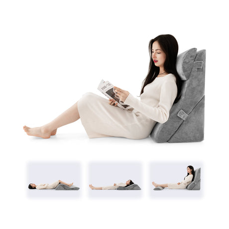 Juego de 3 Almohadas Ortopédicas en Cuña Ajustables para Soporte de Espalda y Cuello - Gris