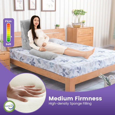 Juego de 3 Almohadas Ortopédicas en Cuña Ajustables para Soporte de Espalda y Cuello - Gris