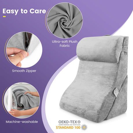 Juego de 3 Almohadas Ortopédicas en Cuña Ajustables para Soporte de Espalda y Cuello - Gris