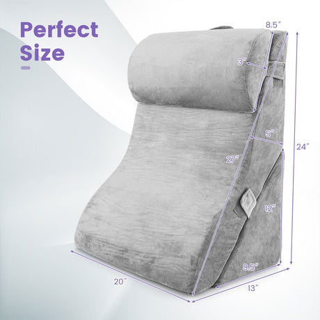Juego de 3 Almohadas Ortopédicas en Cuña Ajustables para Soporte de Espalda y Cuello - Gris
