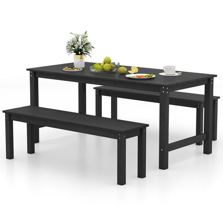 Juego de comedor de exterior de 3 piezas con 2 bancos