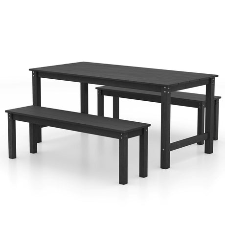 Juego de comedor de exterior de 3 piezas con 2 bancos