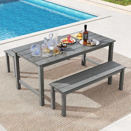 Juego de comedor de exterior de 3 piezas con 2 bancos