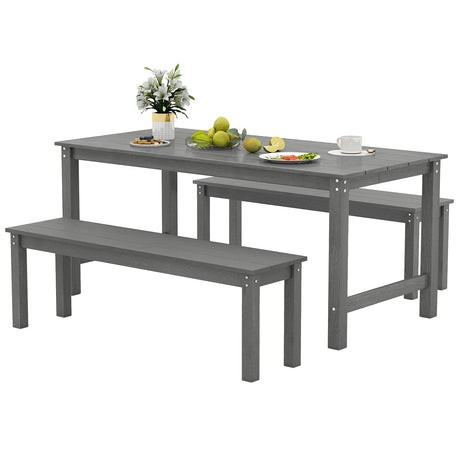 Juego de comedor de exterior de 3 piezas con 2 bancos