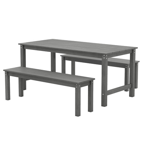 Juego de comedor de exterior de 3 piezas con 2 bancos