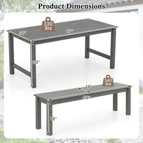 Juego de comedor de exterior de 3 piezas con 2 bancos