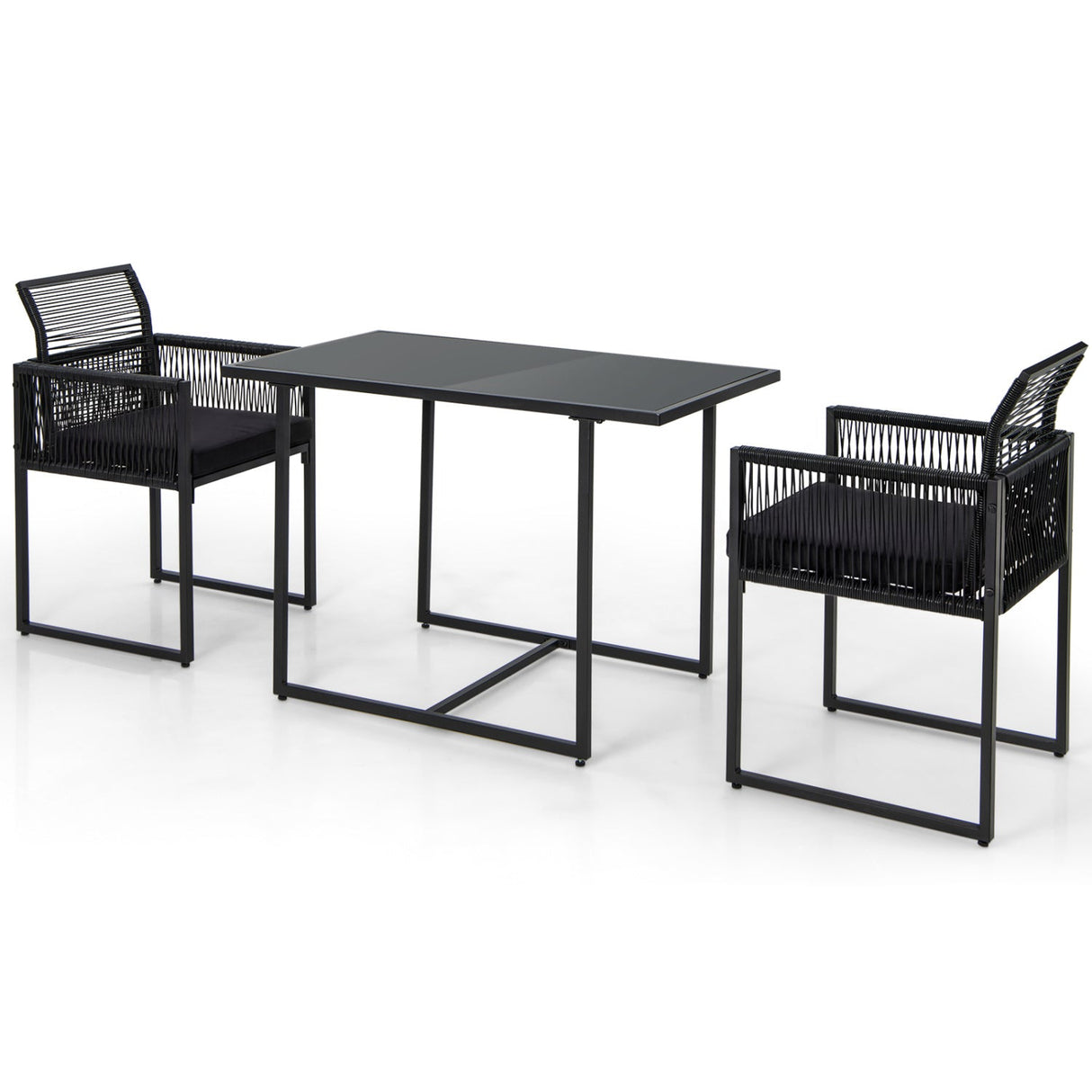 Juego de comedor para exteriores de 3 piezas con respaldo plegable y cojines de asiento - Negro
