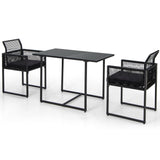 Juego de comedor para exteriores de 3 piezas con respaldo plegable y cojines de asiento - Negro
