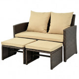 Juego de muebles de mimbre sintético de 3 piezas para patio exterior con cojines - Beige