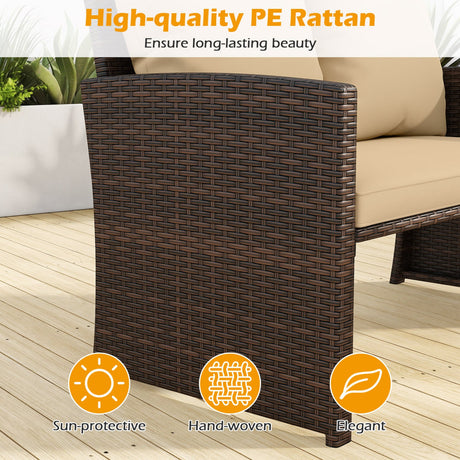 Juego de muebles de mimbre sintético de 3 piezas para patio exterior con cojines - Beige