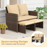 Juego de muebles de mimbre sintético de 3 piezas para patio exterior con cojines - Beige