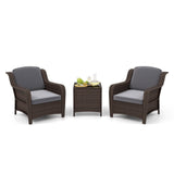 Juego de muebles de ratán para exteriores de 3 piezas con cojines y mesa de centro de cristal templado - Gris