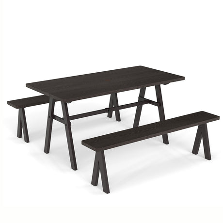 Juego de 3 piezas de mesa y bancos de picnic para exteriores para 6 personas