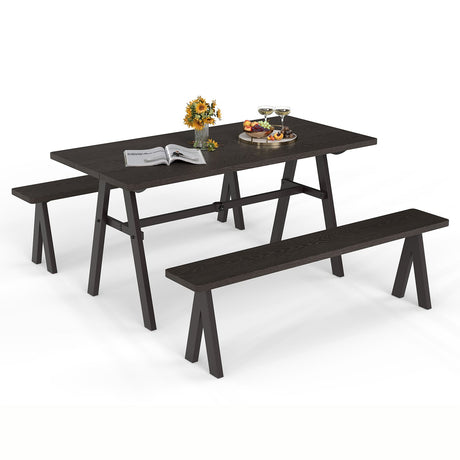 Juego de 3 piezas de mesa y bancos de picnic para exteriores para 6 personas