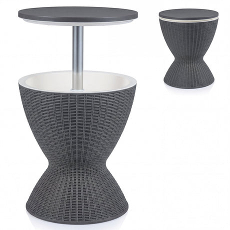 Mesa Bar Nevera de Ratán para Patio 3 en 1 de 8 Galones con Cubo de Hielo Ajustable - Negro
