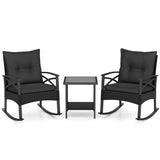 3 Pieces Outdoor Rattan Rocking Chairs Set with 2-Tier Side Table for Garden Backyard