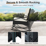 3 Pieces Outdoor Rattan Rocking Chairs Set with 2-Tier Side Table for Garden Backyard