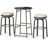 3 Pieces Outdoor Swivel Bar Set PE Rattan Bar Height Table with 2 Chairs-White