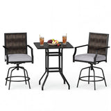 3 Pieces Outdoor Swivel Bar Set High Top Patio Bar Table and Rattan Wicker Chairs