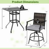3 Pieces Outdoor Swivel Bar Set High Top Patio Bar Table and Rattan Wicker Chairs