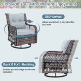 3 Pieces Outdoor Swivel Rocker Set with Small Side Table-Gray