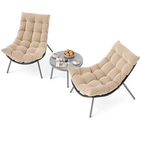 Juego de conversación de 3 piezas de ratán PE con sillas Papasan acolchadas - Beige