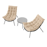 Juego de conversación de 3 piezas de ratán PE con sillas Papasan acolchadas - Beige